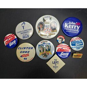 Vintage Political Campaign Button Lot Clinton Gore Kerry Kennedy Pinbacks JJ4199